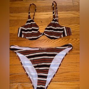 Doen Striped Bikini in Brown and White